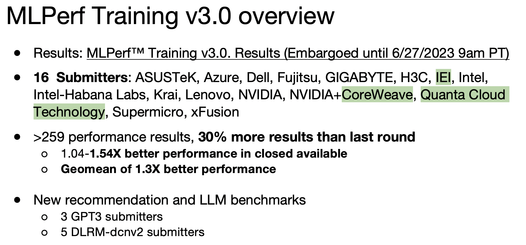 MLPerf Training 3.0 Showcases LLM; Nvidia Dominates, Intel/Habana